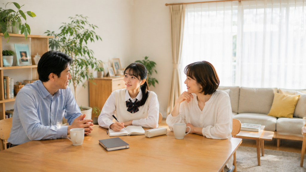 家族で進路について話し合う様子